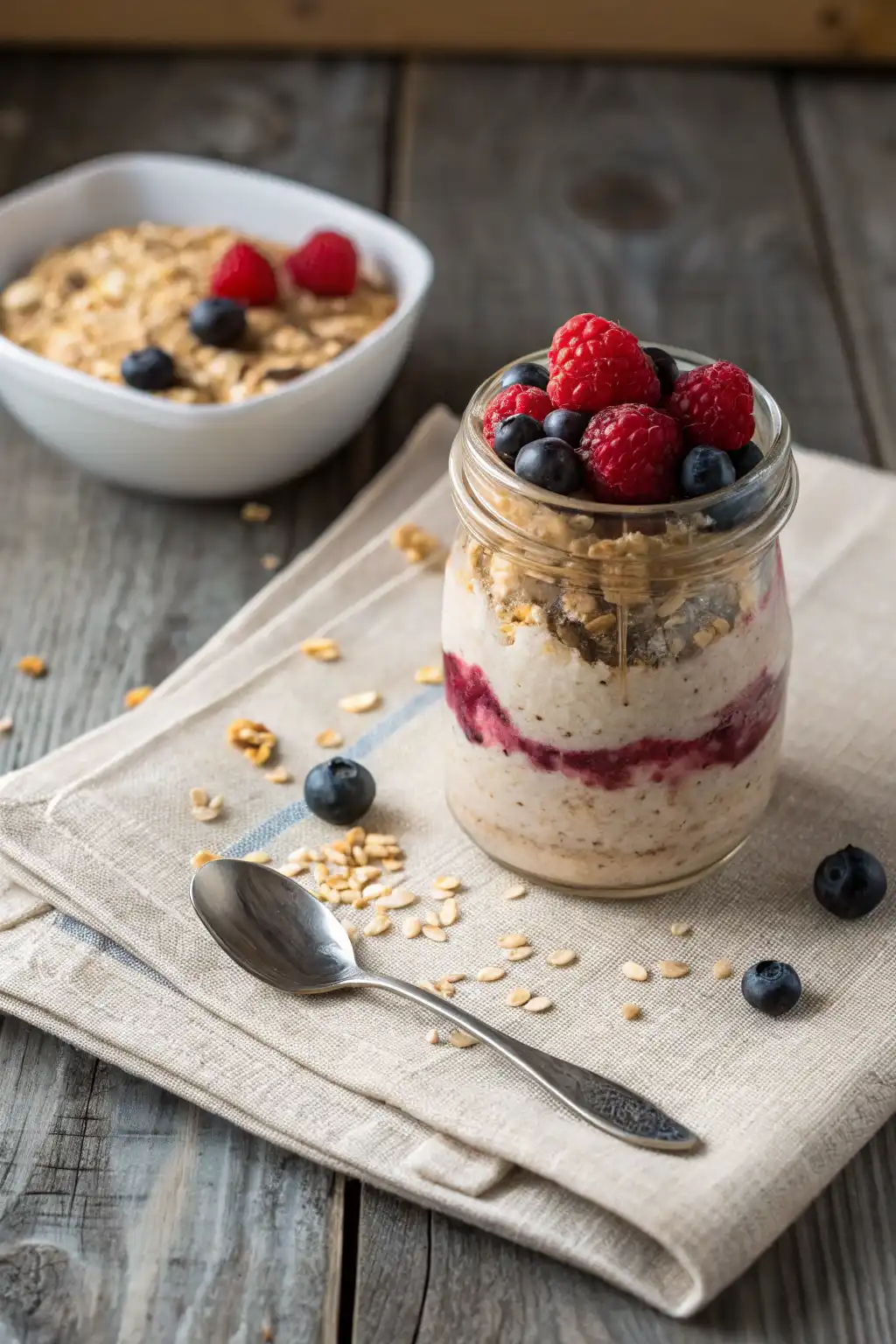 Blended overnight oats vegan served with toppings