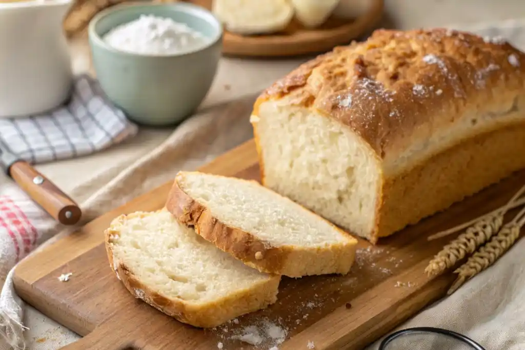Freshly baked 2 Ingredient Yogurt Bread on wooden board