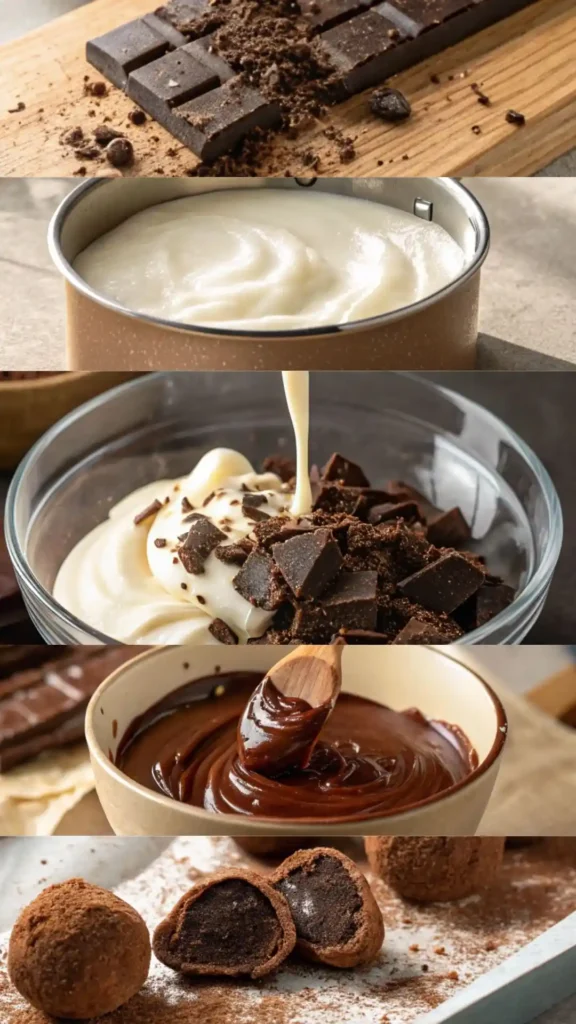 Step by step process of making homemade dark chocolate truffles
