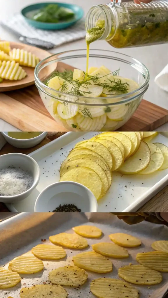 Step-by-step process of making Dill Pickle Crinkle Potatoes
