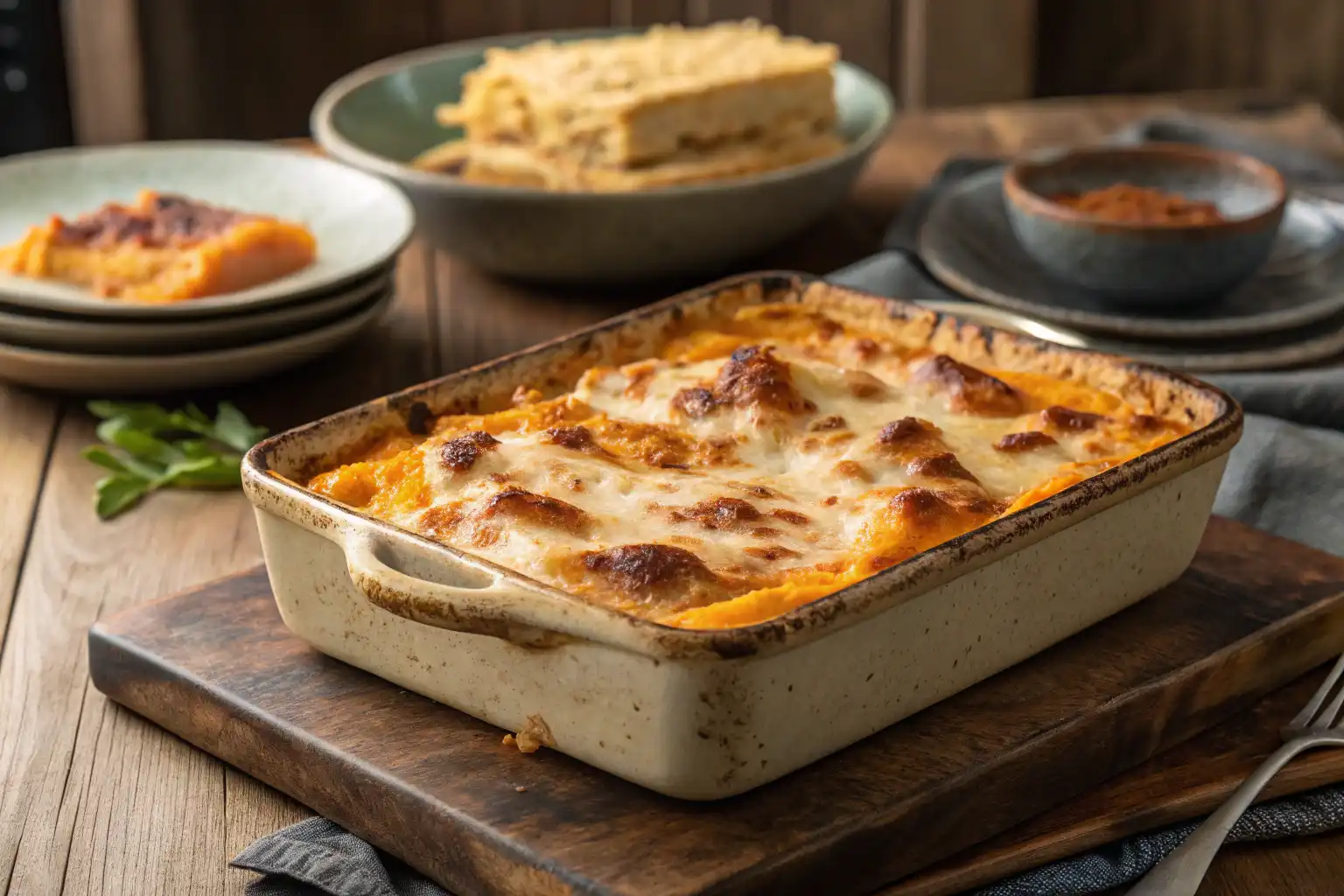 Layering squash slices with sausage sauce and ricotta mozzarella layers for no noodle lasagna.