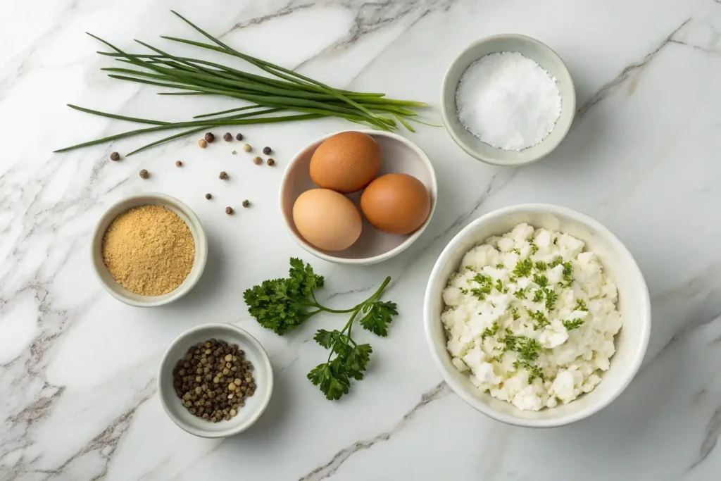 Cottage cheese, eggs, and herbs for keto flatbread recipe