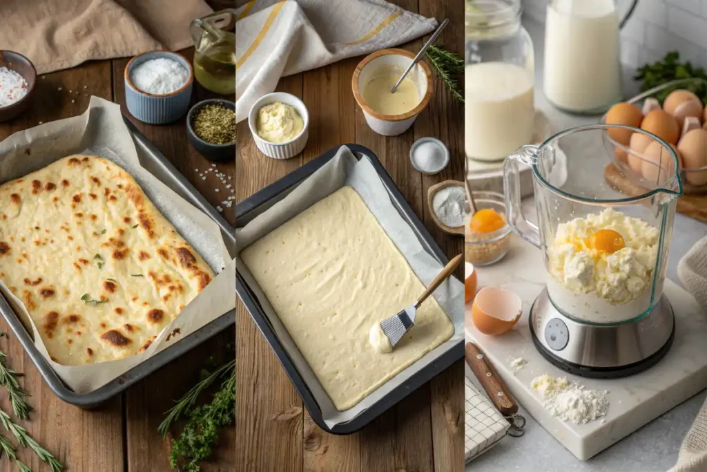 Cottage cheese flatbread keto batter spread on baking tray