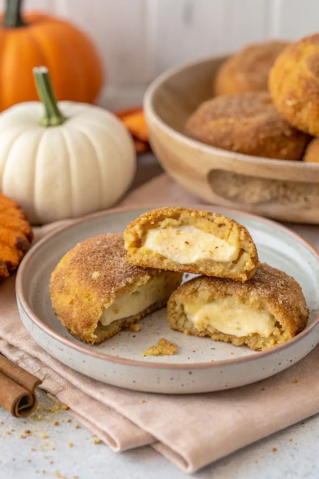 Step-by-step process of making pumpkin snickerdoodle cheesecake with creamy filling and graham cracker crust.
