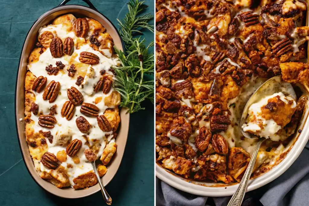 Southern Maple Sweet Potato Casserole baked with maple syrup sweet potatoes and a pecan crumble topping, a cozy Thanksgiving side dish.