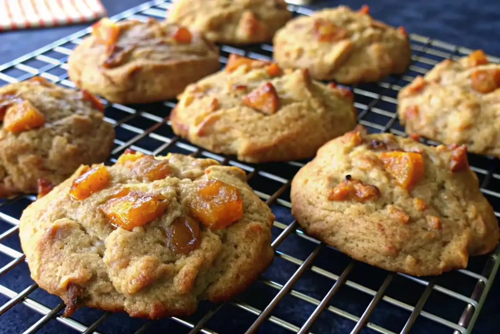 freshly baked apple biscuit breakfast recipe in a white ceramic bowl with warm apple pieces on top
