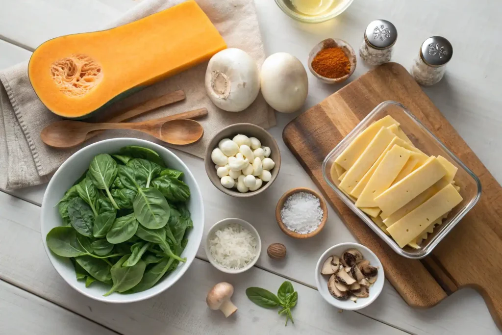 Simple, real ingredients for a healthy baked vegetable casserole with creamy cheese layers