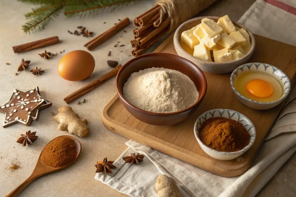 Soft & Chewy Gingerbread Men Cookies ingredients including flour, spices, molasses, and cottage cheese.